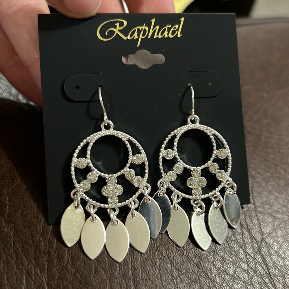 3/$15 Raphael Silver/Rhinestone Dangle Pierced Earrings - New - Lot 473